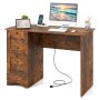 Rustic Brown Wooden Computer Desk Workstation with 3 Drawers for Home and Office - Image 3