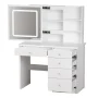 5-Drawers White Wood Makeup Vanity Sets Dressing Table Sets With LED Push-Pull Mirror, Stool and Storage Shelves - Image 2
