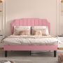 Upholstered Bed Frame Queen Platform with Headboard Footboard Wooden Slat - Dark Blue - Image 6