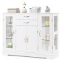Sideboard Buffet Server Storage Cabinet with 2 Drawers and Glass Doors - Image 3