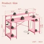 Bestier 55" Pink Gaming Desk with Outlets & LED Light Computer Desk with Monitor Stand, Pink Carbon Fiber - Image 4