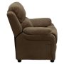 Deluxe Padded Contemporary Brown Microfiber Kids Recliner with Storage Arms - Image 2
