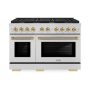 ZLINE - 48 in. Wide 8 Burner Autograph 6.7 Cu. Ft. Freestanding Paramount Gas Range with Polished Gold Helix Handles - Stainless Steel - Image 1