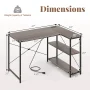 Costway 47" Reversible Corner Desk with Power Outlet Adjustable Side Storage Shelves Gray - Image 3