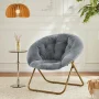 EDX Faux Fur Folding Saucer Chair, Foldable Accent Chair for Adults, Soft Plush Seat, Lightweight & Comfortable, Grey - Image 2