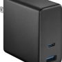 Best Buy essentials™ - 100W Dual Port USB-C and USB Wall Charger for MacBook Pro, iPad, iPhone, Apple Watch, Smartphones & other USB-C Devices - Black - Image 1