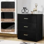 UHOMEPRO Nightstand, Modern 3 Drawer Nightstand, Black Nightstand with Gold Handle, Wooden Side Table Storage Cabinet Unit for Bedroom/Living Room/Small Space - Image 4