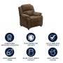 Deluxe Padded Contemporary Brown Microfiber Kids Recliner with Storage Arms - Image 6