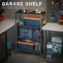 COOKCOK 4-Tier Storage Shelving Unit, Metal Shelf, Foldable Storage Shelf with Wheels, 27.9"x13.4"x49.72" Garage Shelf, Metal Storage Rack, Kitchen Shelf with 4 Hooks, No Assemble Require - Image 5