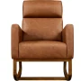 Renwick Modern Faux Leather Rocking Chair with Rubberwood Legs for Living Room, Brown - Image 2