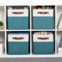 HNZIGE Fabric Storage Cube Bins Baskets for Organizing, 11 inch Cube Storage Bins, Set of 4, Collapsible Storage Bin with Handles, Closet Organizers and Storage Home Toy Nursery Bedroom(White Teal) - Image 5