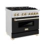 ZLINE - 36 in. Wide 6 Burner 4.6 cu. ft.  Autograph Legacy Dual Fuel Freestanding Range in Satin Steel w/ Black & Gold Accents - Black Matte - Image 4