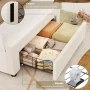 Homfa Queen Size LED Bed Frame with Storage, Wingback Platform Bed with Velvet Upholstered Headboard, Off-White - Image 6