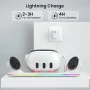 VR Charging Dock for Meta Quest 3, Fast Charging Station with Colorful RGB Light for Oculus Quest 3, Magnetic Charging Stand for VR Headset and Touch Controllers with 2 Rechargeable Batteries, White - Image 3