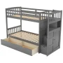 Gray Twin Over Full/Twin Convertible Bunk Bed with Storage Shelves and Drawers - Image 5