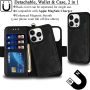 Mefon Genuine Leather Wallet Case for iPhone 13 Pro Max, Wireless Charging Compatible, RFID Card Protection, Magnetic Detachable, Luxury Flip Folio Phone Cases Cover, Tempered Glass Included (Black) - Image 2
