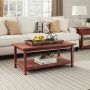 Country Cottage 42 in. Red Antique Finish Large Rectangle Wood Coffee Table with Shelf - Image 5