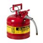 Justrite 7220120 - Galvanized Steel, AccuFlow Type II Red Safety Can with 5/8" Flexible Spout, Large ID zone, Meets OSHA & NFPA For Handling Hazardous liquids. . 2 Gallon (7.5L) Size. - Image 1