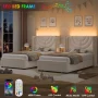 Homfa Queen Size LED Bed Frame with Storage, Wingback Platform Bed with Velvet Upholstered Headboard, Off-White - Image 2