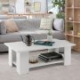 Large 41 Inch 2-tier Wooden Modern Coffee Table with Storage Shelf - White - Image 2