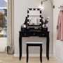 Vanity Dressing Table Set with 10 Dimmable Bulbs and Cushioned Stool - Black - Image 4