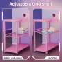 Bestier 63" Gaming Desk with LED Lights, U-Shaped Computer Desk with Outlets & Monitor Stand, Home Office Desk with Storage Shelves in Pink - Image 4