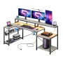 Minaya LED Gaming Desk with Power Outlet, L-Shaped Computer Desk with Monitor Stand - Image 1