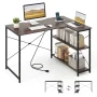 Costway 47" Reversible Corner Desk with Power Outlet Adjustable Side Storage Shelves Gray - Image 1
