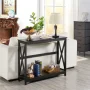 Alden Design 2-Tier X-Design Wood Console Table with Shelf for Entryway Living Room, Gray - Image 3