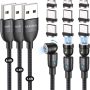 Magnetic Charging Cable(3-Pack, 1.6ft/3.3ft/6.6ft), Melonboy 360°&180° Rotation Magnetic Phone Charger Cable, 3 in 1 Nylon Braided Magnetic Cable Compatible with Micro USB, Type C - Black - Image 5
