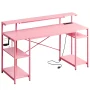 Bestier 55" Pink Gaming Desk with Outlets & LED Light Computer Desk with Monitor Stand, Pink Carbon Fiber - Image 5