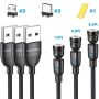 Magnetic Charging Cable(3-Pack, 1.6ft/3.3ft/6.6ft), Melonboy 360°&180° Rotation Magnetic Phone Charger Cable, 3 in 1 Nylon Braided Magnetic Cable Compatible with Micro USB, Type C - Black - Image 6