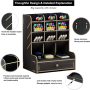 Marbrasse Wooden Desk Organizer, Multi-Functional DIY Pen Holder, Organizer for desk, Desktop Stationary, Easy Assembly, Home Office Art Supplies Storage with Drawer (B11-Black) - Image 4
