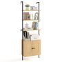 72.5 Inch 6-Tier Wall Mounted Ladder Bookshelf with Rattan Cabinet - Image 3