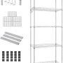 Wire Shelving Unit, 5 Tier Metal Shelving Unit, Storage Shelves for Storage, Adjustable Shelf Storage with 4 Hooks for Kitchen Bathroom Office and Garage(22Lx12Wx59H) Silver - Image 1
