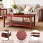 Country Cottage 42 in. Red Antique Finish Large Rectangle Wood Coffee Table with Shelf - Image 3