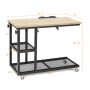Natural Height Adjustable C-Shaped End Table with Lockable Wheels and Tiltable Table Top - Image 4