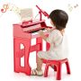 37-Key Music Piano Keyboard Kids Learning Toy Instrument with Microphone Red - Image 1