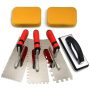 11 in. x 7 in. Stainless Steel Square Notch Trowel Set with Rubber Grout Float and Grout Sponge for Tiling Grouting - Image 1