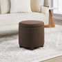 Designs4Comfort Medium Brown Fabric Round Accent Storage Ottoman with Reversible Tray Lid - Image 1