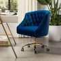 Lydia 24.5 in. Mid-Century Modern Pink Velvet Tufted Hand-Curated Task Chair - Navy Blue - Image 1