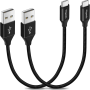 Cable USB C Corto De 0.5" USB a a Tipo C De Carga Rápida Para Samsung Galaxy 2Pc - Black - Image 1