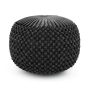 Renee Boho Round Pouf in Navy Velvet Fabric - Slate Grey - Image 1