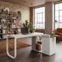 55.1 in. L-Shaped White Wood Computer Desk Writing Desk Office Executive Desk W/Removable Tabletop, Shelves, 3-Drawers - Image 1