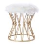 Round Gold Metal Accent Vanity Stool with White Fur Top Seat, Decorative Side Table - Image 1