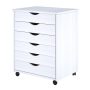 Medium White 6-Drawer Solid Wood Wide Roll Cart - Image 1