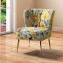 Amata Contemporary and Classic Yellow Comfy Elegant Pattern Side Chair with Tufted Back and Metal Base - Image 1