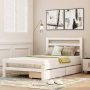White No Box Spring Needed Twin Bed Frame with Storage Drawers, Wood Twin Bed with Headboard for Kids Twin Storage Bed - Image 1