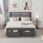 Gray Full Size Platform Bed Frame with Drawers, Wood Kids Platform Bed Frame with Headboard, No Box Spring Needed - Image 1
