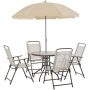 Outsunny 6-pc Metal Round Outdoor Dining Furniture Set and Umbrella with 4-Folding Dining Chairs and Glass-Top Dinner Table - Image 1